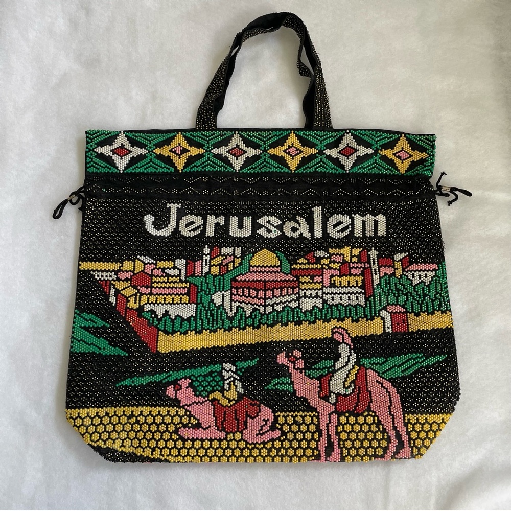 Vintage beaded Jerusalem beaded tote bag